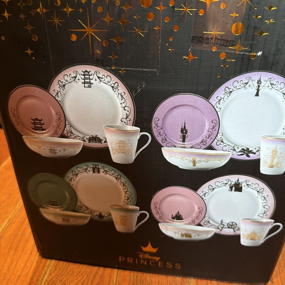 Disney Princess 12pc Dinnerware Set Plate Bowl Mug Mulan Aurora Tiana NWB